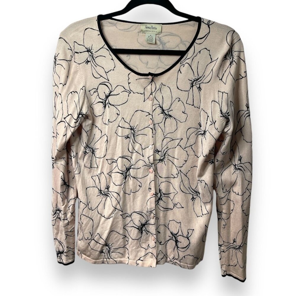 Neiman Marcus Exclusive Silk Blend Floral Cardigan Sweater M
